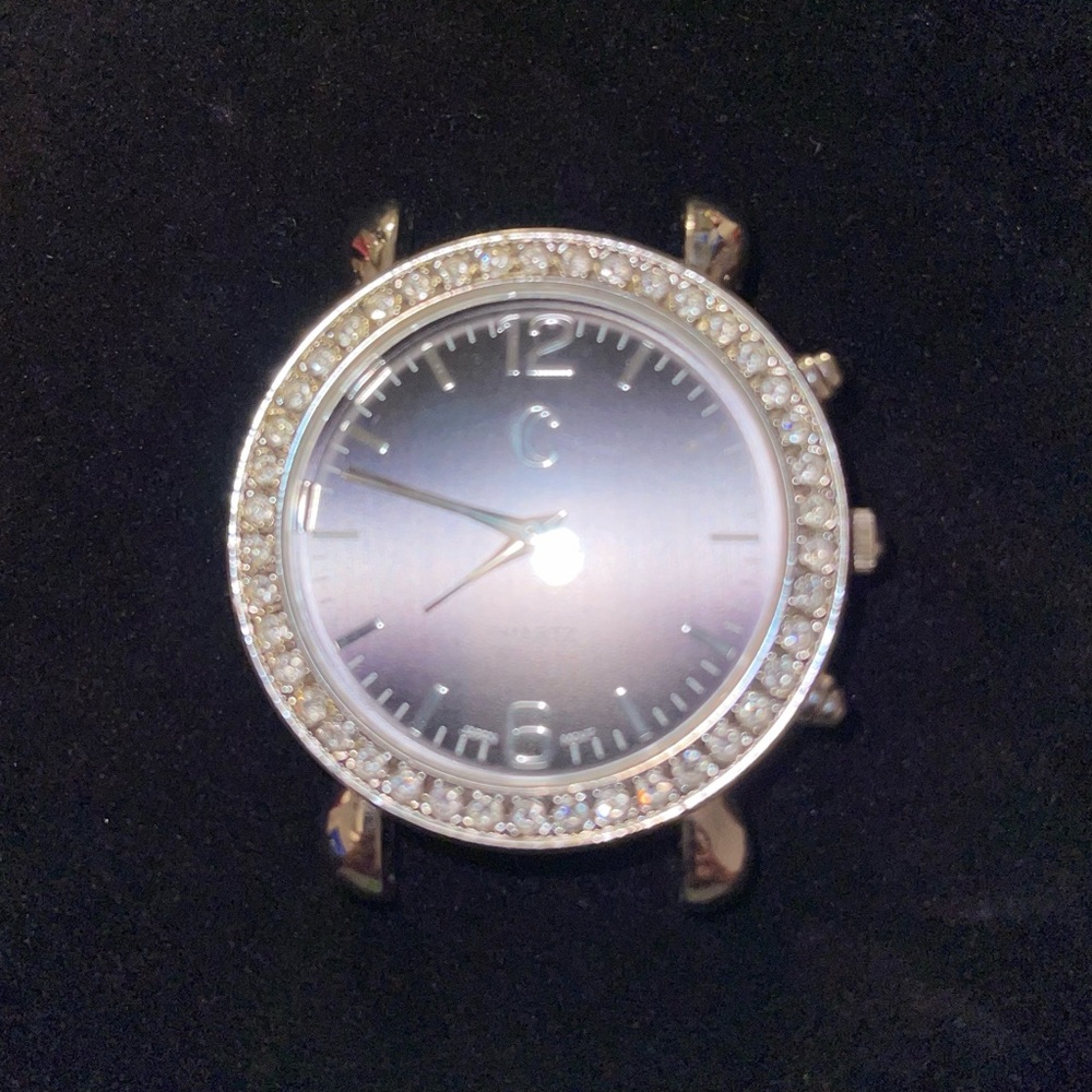 Silver and Black Quartz Watch with Crystal Accents